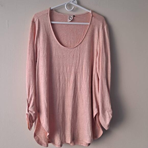 Akemi & Kim Peach Scoop Neck Long Convertible Sleeve Shirt Tail Tee-Shirt - M - Picture 3 of 12